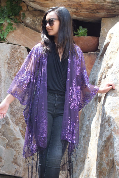Moddy vintage-Festival Purple Sequin Kimono Duster