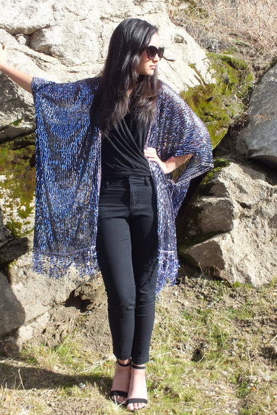 Purple Lavender Sequin Kimono Duster Top One Size