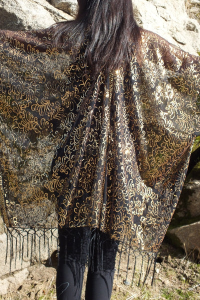 Swirl Black Gold Sequin embroidered Kimono Top