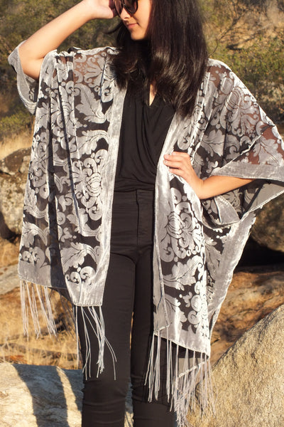 Moddy vintage-Burnout Velvet Kimono Duster