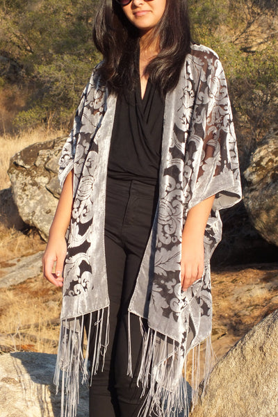Moddy vintage-Burnout Velvet Kimono Duster