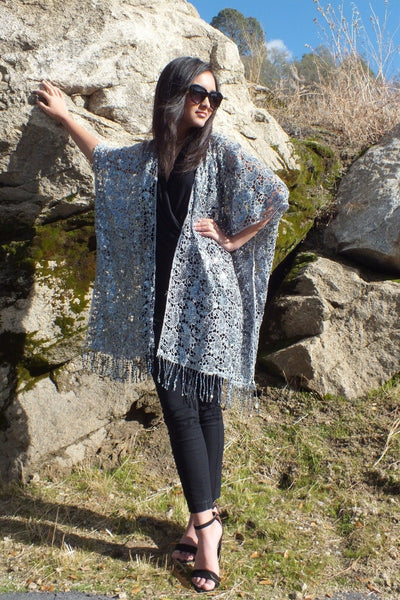 Gold Sequin Embroidered Paisley Kimono Duster Top