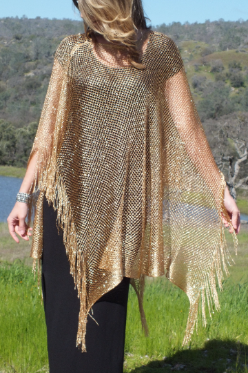 Gold Metallic Mesh Poncho Cape Top One size fits