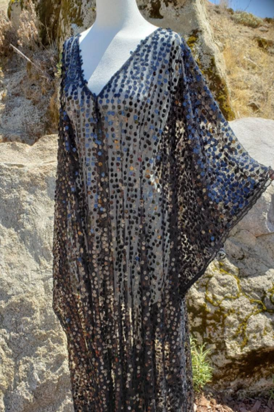 Festival Black Sequin Caftan Kimono Maxi Kaftan Dress One size Fit