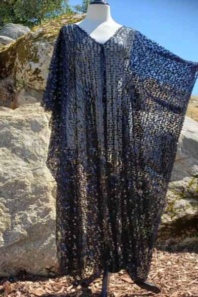 Festival Black Sequin Caftan Kimono Maxi Kaftan Dress One size Fit