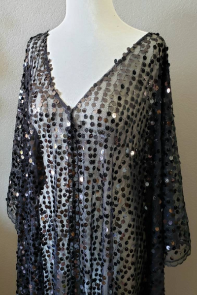 Festival Black Sequin Caftan Kimono Maxi Kaftan Dress One size Fit