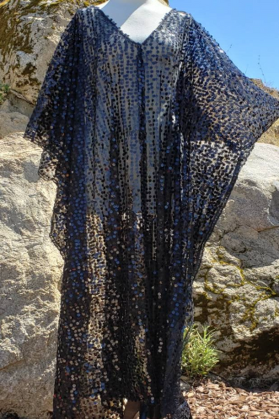 Festival Black Sequin Caftan Kimono Maxi Kaftan Dress One size Fit