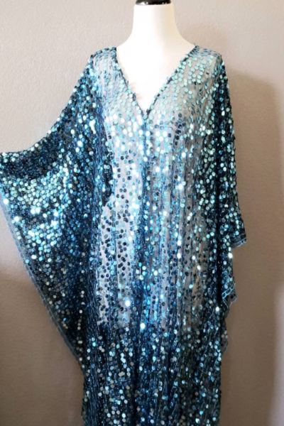 Silver Sequin Dress Caftan Kimono Bridal Kaftan Maxi Dress One size