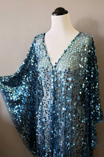 Silver Sequin Dress Caftan Kimono Bridal Kaftan Maxi Dress One size